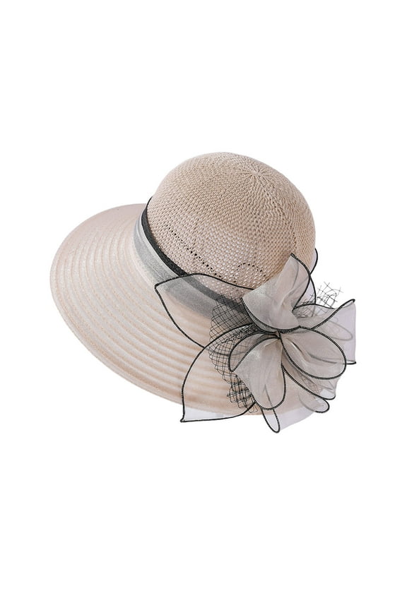 Tea Party Hats For Women,Flower Wide Brim Sun Hat Summer Ruffles Cap Bridal Wedding Church Dress Hat Sun Cap Tea Party Wedding Hat Clip Tea Party Headwear