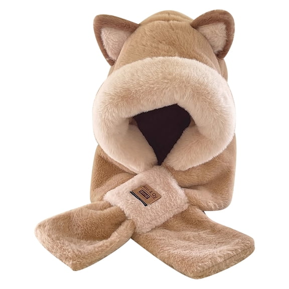GZWYHT Trapper Hats,Winter Hats Cute Ears 2 In 1 Hat And Scarf Ear Scarf Hat Beanie Hat Scarf Combo Hood Combines A Hat For Women Beanies Hats,Hat for Cold Weather Khaki