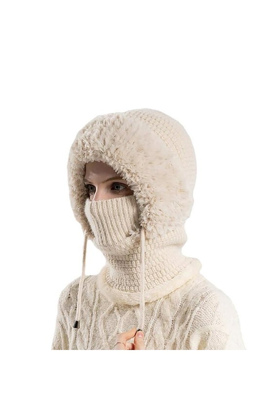 Trapper Hats,Winter Hats Winter Knitted Hat Warm Cycling Ski Women Windproof Hood Heavyweight Thermal Fleece Beanies Hats,Hat for Cold Weather Beige