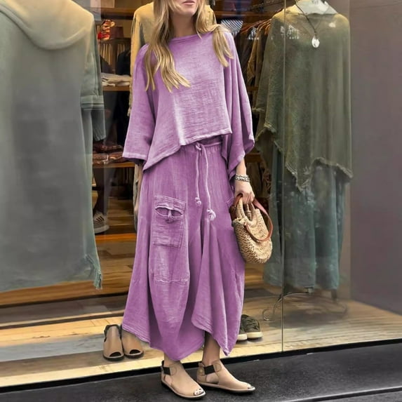 GZWYHT Two Piece Sets for Women Lounge Sets for Women Women's 2 Piece Casual Skirt Sets Long Sleeve Tops Midi Skirts Matching Outfits Two Piece Sets for Women Summer Sets for Women Purple 5XL