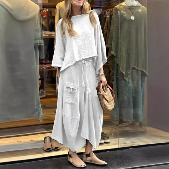 GZWYHT Two Piece Sets for Women Lounge Sets for Women Women's 2 Piece Casual Skirt Sets Long Sleeve Tops Midi Skirts Matching Outfits Two Piece Sets for Women Summer Sets for Women White 5XL