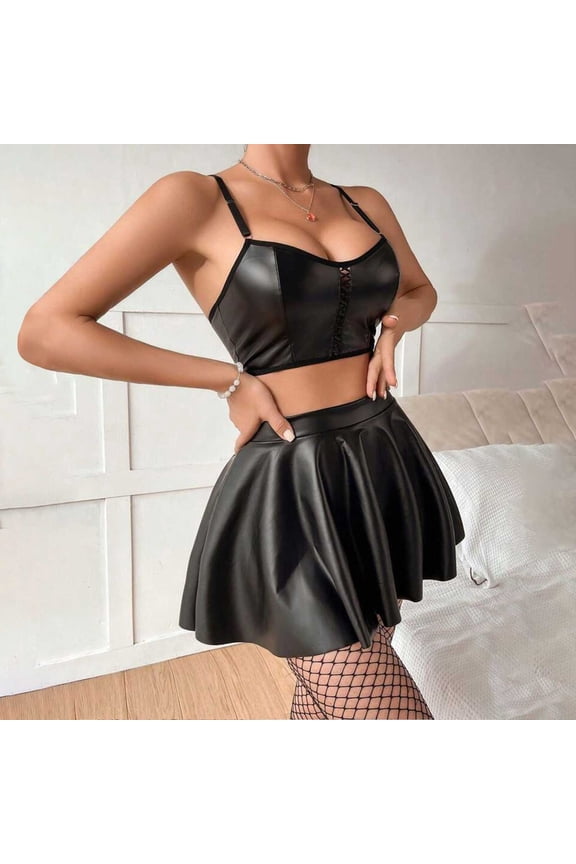 Two Piece Sets for Women Lounge Sets for Women Women's Dress Women Chest Harness Skin Backless Sleepwear Halterneck Bodycon Dress Two Piece Sets for Women Summer Sets for Women Black S