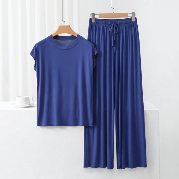 GZWYHT Two Piece Sets for Women Lounge Sets for Women Women's Spring/Summer Sleeveless Pants Set Thin Pajamas Outdoor Casual Wear Two Piece Sets for Women Summer Sets for Women Sky Blue M