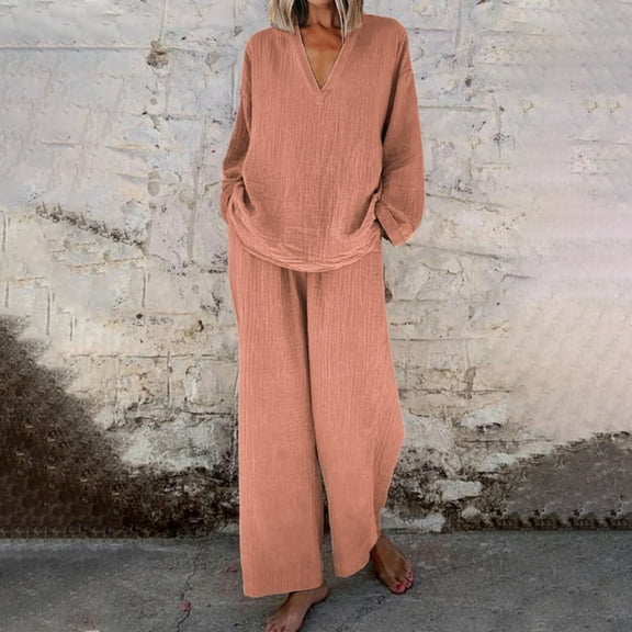 GZWYHT Two Piece Sets for Women Lounge Sets for Women Womens 2 Piece Cotton Linen Sets Plus Size Outfits Long Shirts Long Pants Sweatsuits Two Piece Sets for Women Summer Sets for Women Red 5XL