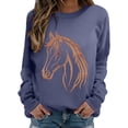 thumbnail image 1 of GZWYHT Vintage Horse Print Sweatshirts for Women Riding Horse Lover Long Sleeve Crew Neck Pullover Tops Casual Loose Shirts Blue S, 1 of 5