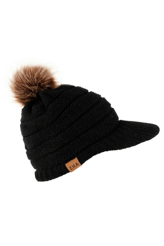 Visors,Visor Hats Adult Women Men Winter Crochet Hat Knit Hat Baseball Cap Hairball Warm Cap Baseball Caps,Wide Brim Hats Black