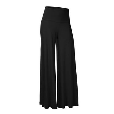 GZWYHT Wide Leg Pants,Palazzo Pants,High Womens Wide Casual Color Yoga Pants Stretch Comfy Loose Leg Waist Solid Pants,Flowy Pants,Pants for Women,Flare Pants,Black,L