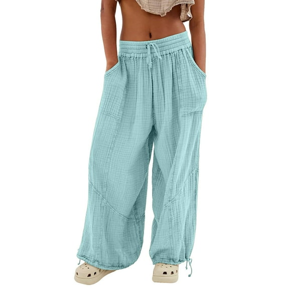 GZWYHT Wide Leg Pants,Palazzo Pants,Women's Cargo Pants Baggy Wide Leg Pants Black Loose High Waist Sweatpants Multi Pockets,Flowy Pants,Pants for Women,Sweatpants Women,Light blue,XXL