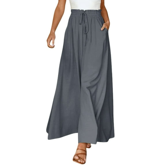 GZWYHT Wide Leg Pants,Palazzo Pants,Women's Wide Leg Pants Flowy Ruffle Solid Color Drawstring Waist Pants,Flowy Pants,High Waisted Pants,Sweatpants Women,Gray 2,XL