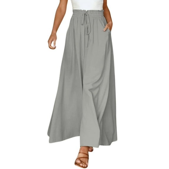 GZWYHT Wide Leg Pants,Palazzo Pants,Women's Wide Leg Pants Flowy Ruffle Solid Color Drawstring Waist Pants,Flowy Pants,High Waisted Pants,Sweatpants Women,Gray 1,XL