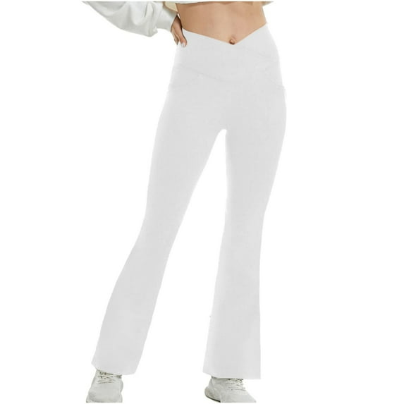 GZWYHT Wide Leg Pants,Yoga Pants Women,Women Leggings High Waist Stretchy Yoga Workout Causal Trendy Pants With Pockets,Palazzo Pants,Flare Leggings,Flare Pants,White,M