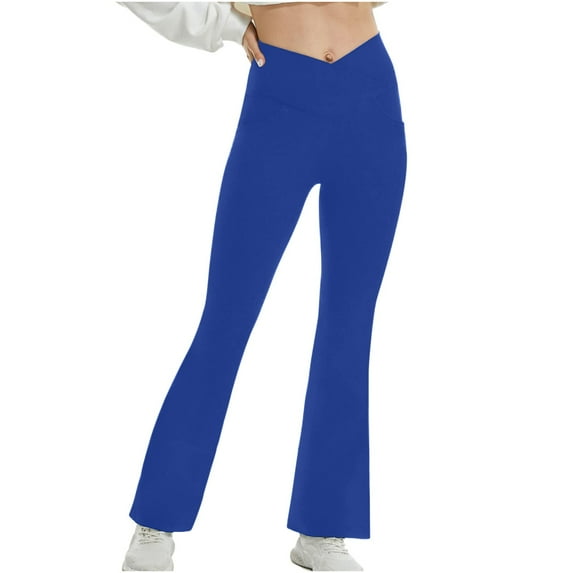 GZWYHT Wide Leg Pants,Yoga Pants Women,Women Leggings High Waist Stretchy Yoga Workout Causal Trendy Pants With Pockets,Palazzo Pants,Flare Leggings,Flare Pants,Blue,S