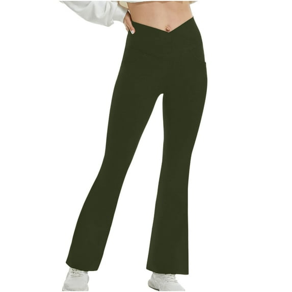 GZWYHT Wide Leg Pants,Yoga Pants Women,Women Leggings High Waist Stretchy Yoga Workout Causal Trendy Pants With Pockets,Palazzo Pants,Flare Leggings,Flare Pants,Green,L
