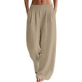 thumbnail image 1 of GZWYHT Women Cotton Linen Harem Pants，Elastic Waist Beach Trousers Casual Loose Fit Casual Loose Baggy Elastic Waist High Waisted Elastic Loose Lightweight Trousers，Brown 2XL, 1 of 9