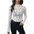 thumbnail image 1 of GZWYHT Women Crew Neck Polka Dot Sheer Mesh Blouse Slim Fit Long Sleeve See Through Crop Shirt Fall Clubwear White 2XL, 1 of 7