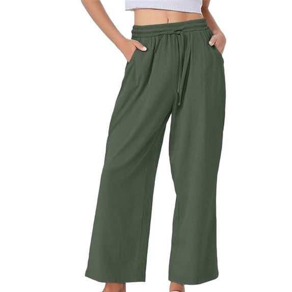 GZWYHT Women Linen Palazzo Pants,High Waist Casual Wide Leg Long Lounge Trousers With Pockets Drawstring Elastic Waist Summer Harem Lounge With Pockets,Blue 5XL