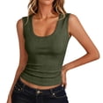 thumbnail image 1 of GZWYHT Women Ribbed Textured U Neck Wide Strap Sleeveless Fitted Tank Tops Solid Color Camisole, Stretch Soft Knit Basic Layering Vest Green 2XL, 1 of 9