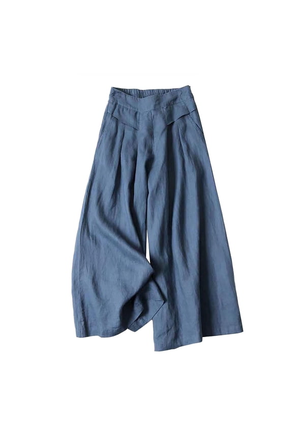 Women' S Culottes Linen Blend Wide Leg Pants,Lightweight Flowy Lounge Trousers High Elastic Waist Casual Palazzo Trousers With Pockets Wide Leg Palazzo Trousers Capri Pant,Gray S