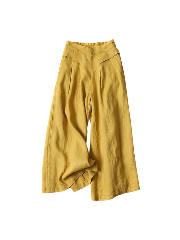 Women' S Culottes Linen Blend Wide Leg Pants,Lightweight Flowy Lounge Trousers Plus Size Linen Pants High Elastic Waist Casual Palazzo Trousers With Pockets Wide Leg Palazzo,Pink M