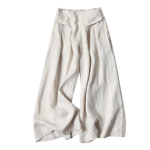 GZWYHT Women' S Culottes Linen Blend Wide Leg Pants,Wide Leg Palazzo Trousers Capri Pant Lightweight Flowy Lounge Trousers High Elastic Waist Casual Palazzo Trousers With Pockets,Brown L