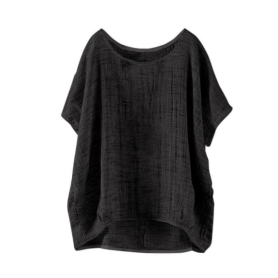 GZWYHT Women'S Linen Shirts Shirt,Summer Loose Fit Trendy Outfits Crewneck Short Sleeve Beach Shirt Trendy Boho Outfits Linen Cotton Plus Size Solid Shirts Casual