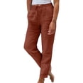 thumbnail image 1 of GZWYHT Women's Casual Linen Pants，Lightweight Summer Relax Fit Elastic Waist Fashion Solid Color Loose Trousers With Pockets Drawstring Loose Fit Summer Pants，Red S, 1 of 5