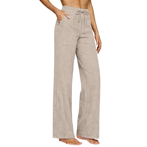 GZWYHT Women's Cotton Linen Palazzo Pants,High Waist Casual Wide Leg Long Lounge Trousers With Pockets Baggy Lounge Pants Summer Harem Lounge With Pockets Solid Color,Blue L