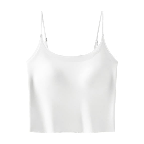 GZWYHT Women's Double Lined Basic Tank Top Adjustable Spaghetti Straps Sleeveless Camisole Shirts Yoga Crop Tops Going Out Cami Shirt White M