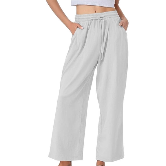 GZWYHT Women's Palazzo Pants,Summer Harem Lounge With Pockets Summer Casual Wide Leg Pant High Waist Boho Wide Leg Elastic Waisted Casual Capri Pant,White M