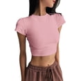 thumbnail image 1 of GZWYHT Women's Short Sleeve Shirts Summer Crop Tops Crewneck T Shirt Basic Tees Going Out Tops Slim Fit Clothes Pink L, 1 of 5