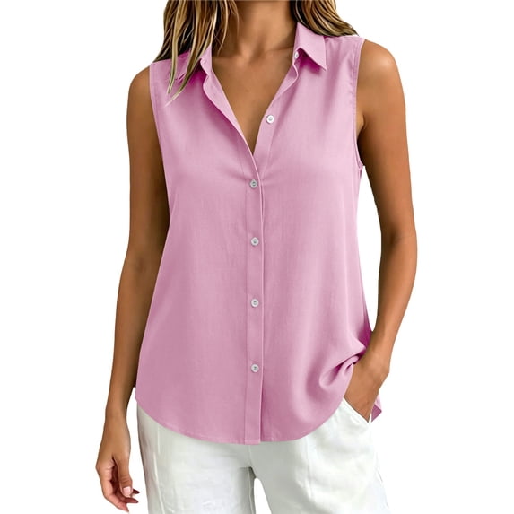 GZWYHT Women's Sleeveless Button Down Shirts Wrinkle Free Solid Business Casual Blouses for Women Office Work Tops Button Up Office Clothes Pink XL