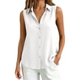 thumbnail image 1 of GZWYHT Women's Sleeveless Button Up Blouses Collared Neck Loose Fit Breathable Summer Casual Tops Curved Hem Work Shirts for Office White XL, 1 of 5