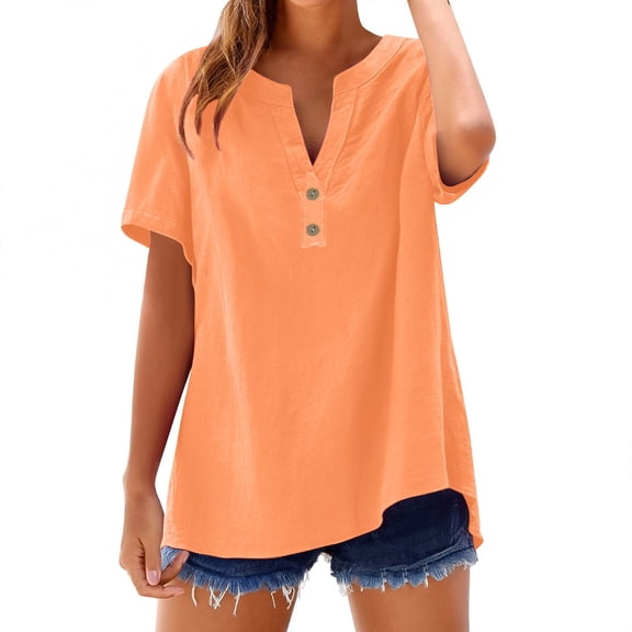 GZWYHT Womens Button Down Linen Shirt,Casual Vacation Beach Summer Tops Short Sleeve Shirts Summer Loose Fit Beach Tops Solid Color Batwing Sleeve Cotton Blouse