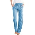 thumbnail image 1 of GZWYHT Womens Capris Pants，Lightweight Trousers Buttons with Pockets Casual Lightweight Relaxed Plus Size Pants Baggy Wide Leg Pants Elastic Waist Beach Tro，Blue 3XL, 1 of 5