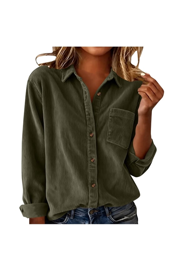 Womens Corduroy Button Down Shirts,Oversized Boyfriend Jackets Shackets With Pocket Long Sleeve Collared Blouses Tops Plus Size Long Sleeve Button Down Shirts
