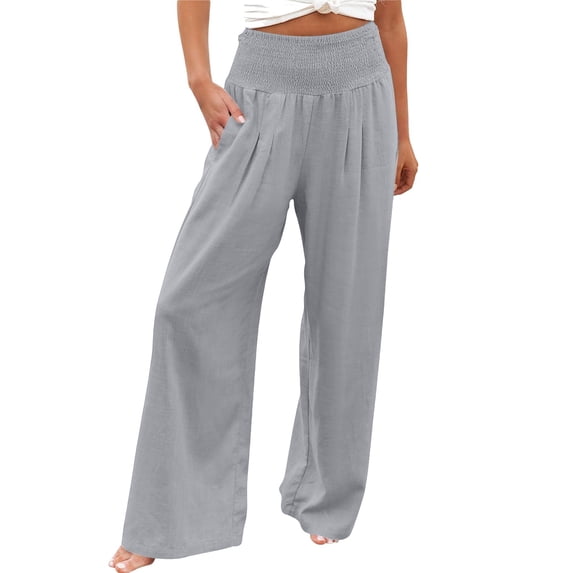 GZWYHT Womens Cotton Linen Pants，Loose Sweatpants Casual Work Sweatpants Casual Lounge Plus Size Trouser Loose Stretch Dress Solid Color Elegant Beach Vacation Lou，Gray M