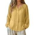 thumbnail image 1 of GZWYHT Womens Cotton Linen Shirts，Swim Shirt Workout Tops Cotton Linen Sun Shirt Hiking Shirts Long Sleeve Sun Shirt Women Beach Sweatshirt Women Button Down Shirt Yellow L, 1 of 9