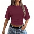 thumbnail image 1 of GZWYHT Womens Crewneck Short Sleeve Cinched Waist Ruched Tops Casual Slim Fitted Basic Shirts Workout Summer Clothes Red S, 1 of 7