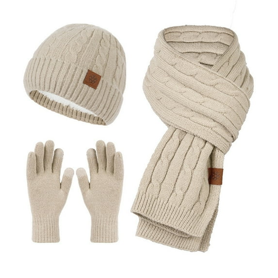 GZWYHT Womens Hats, Gloves & Scarves,Beanie Hats New Knitted Hat Scarf Gloves Women's Fleece Cold Proof Warm Keeping Three Piece Set Scarf for Women,Winter Gloves Khaki