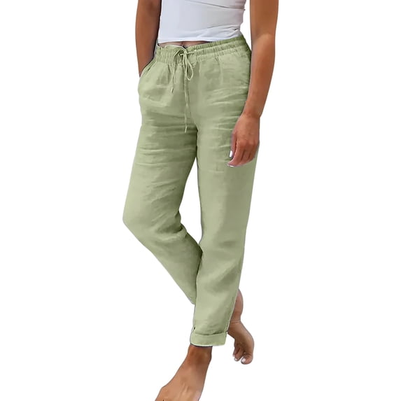 GZWYHT Womens High Waist Casual Pants,Lightweight Summer Relax Fit Elastic Waist Fashion Solid Color Loose Trousers With Pockets Drawstring Loose Fit Summer Pants,Green 5XL