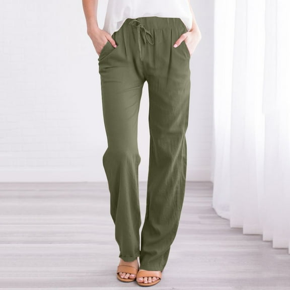 GZWYHT Womens Pants Lounge Pants Women Women High Waisted Wide Leg Pants Fashion Drawstring Elastic Trousers Comfy Straight Leg Long Pants With Pockets Baggy Pants Sweatpants Women Green 3XL