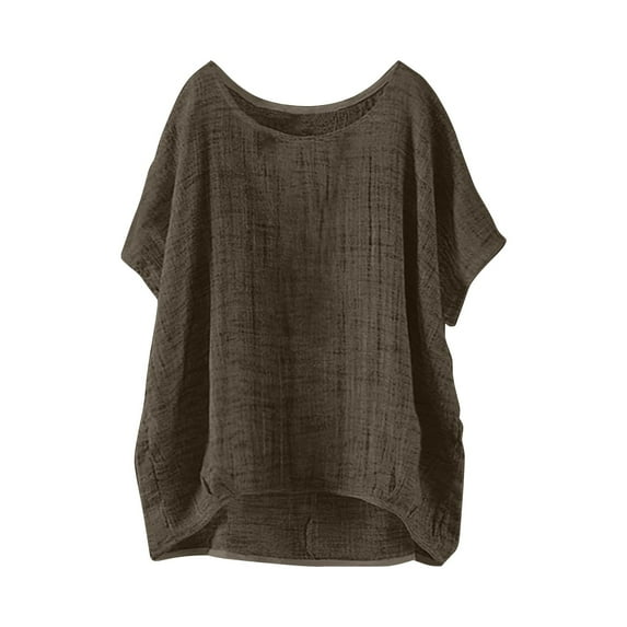 GZWYHT Womens Solid Cotton Linen T-Shirt,Linen Cotton Plus Size Beach Shirt Crewneck Short Sleeve Summer Loose Fit Trendy Outfits Trendy Boho Outfits Solid Shirts Casual