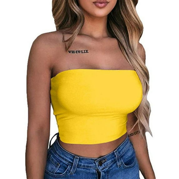 GZWYHT Womens Tank Tops,Going Out Tops,Women's Chest Wrapped Solid Color Multi Color Strapless Off Shoulder Short Tight Top,Crop Tops,Women's Tanks & Camis,Workout Tops,Sexy Tops