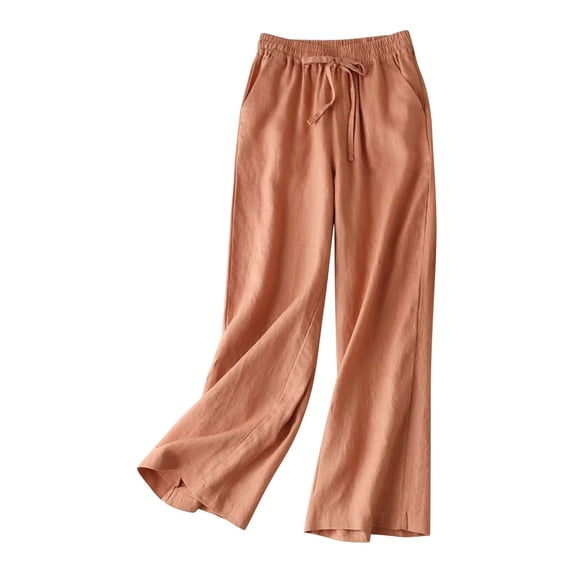 GZWYHT Womens Wide Leg Pants,Cropped Pants Elastic Waist Casual Loose Fit Cotton Boho Casual Beach Trousers Loose Slacks Comfy Straight Leg Trousers,Red M