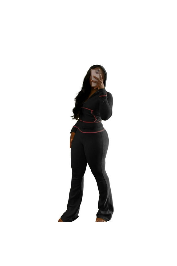 Workout Sets for Women Two Piece Sets for Women Women's 2 Piece Outfits Fall Zipper Hoodie Jacket And Flared Leggings Workout Sets Lounge Sets for Women Two Piece Sets for Women Summer Black M