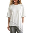 thumbnail image 1 of GZWYHT asymmetrical lace tops for Women's Casual Crew Neck Half Sleeve T-Shirt Lace Patchwork Loose Fit Tops White L, 1 of 5