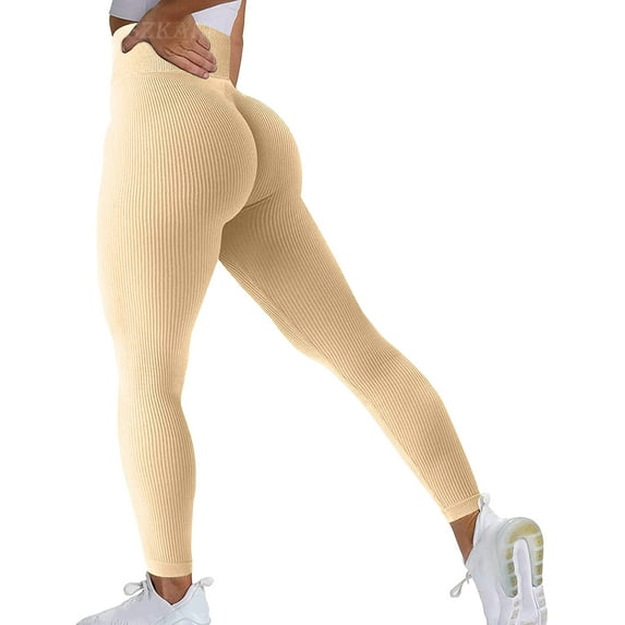 GZXISI Women Ribbed Seamless Leggings High Waisted Workout Gym Yoga Pants Butt Lifting Tummy Control Tights