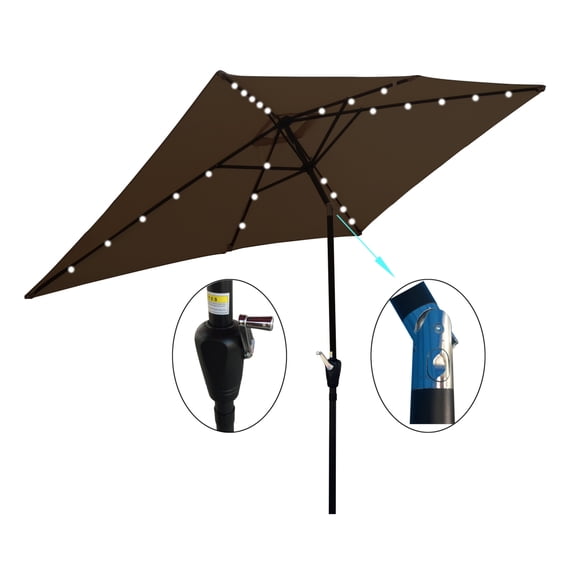 GZXS 10 X 6.5T Rectangular Patio Umbrella Solar Led Lighted Outdoor Market Table Waterproof Umbrellas Sunshade With Crank And Push Button Tilt For Garden Deck Backyard Pool