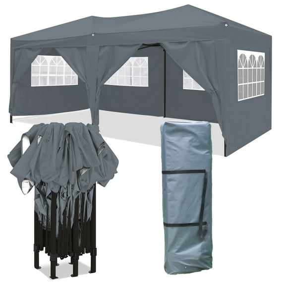 GZXS 10x20ft Gazebo Instant Portable Canopy Tent, Large Canopy Tent for Parties with 6 Removable Sidewall for Patio/Outdoor/Wedding Parties and Events (Gray)