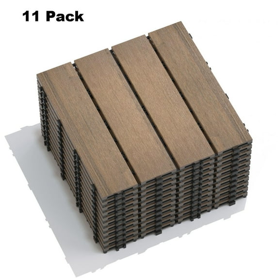 GZXS 11 Pack Interlocking Deck Tiles | 11.8"x11.8" WPC Patio Floor Tiles | Wood-Plastic Composite DIY Quick Install Decking, Water-Resistant Indoor & Outdoor Flooring – Oak Finish